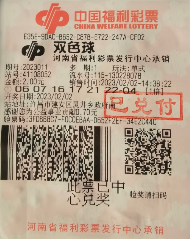 >彩票新手2元中双色球617万 兑奖现场表现很淡定